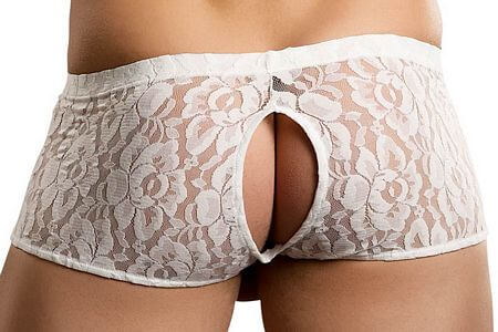 White Crotchless Mens Pantie - LingerieDiva