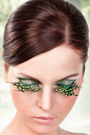 Light Green & Black Feather Eyelashes - LingerieDiva