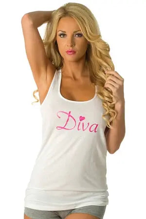 White/Pink Diva Tank Top - LingerieDiva