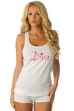 White/Pink Diva Tank Top - LingerieDiva