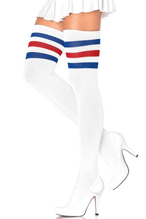 White/Blue/Red Athletic Ribbed Thigh Highs