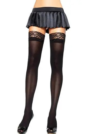 Opaque Thigh Highs with Lace Top Leg Avenue