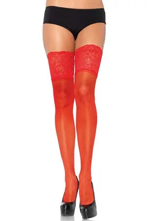 Red Sheer Lace Top Stay Up Plus Thigh High Leg Avenue