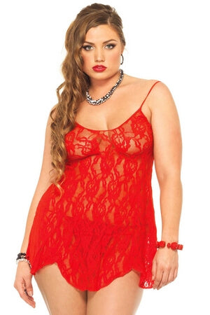 Plus Size Rose Lace Flared Queen Chemise & G-String