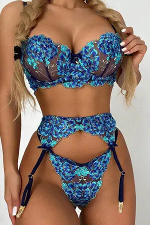 Floral Desire Bra, G-String and Garter Set Velvet Kitten