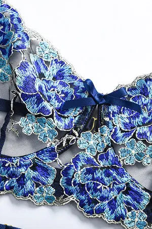 Floral Desire Bra, G-String and Garter Set Velvet Kitten