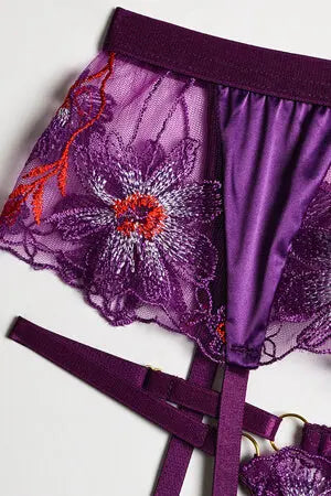 Floral Passion Bra, Thong and Garter Set Velvet Kitten