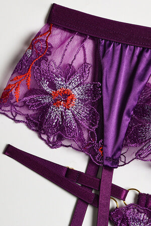 Floral Passion Bra, Thong and Garter Set