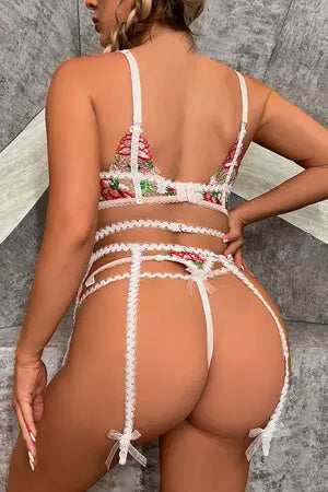 Sweetest Floral Bra, G-String, Garter Set Velvet Kitten