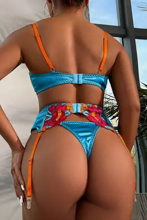 Tropical Floral Dreams Bra, Thong and Garter Set Velvet Kitten