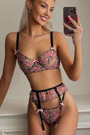 Sheerly There Floral Bra Set
