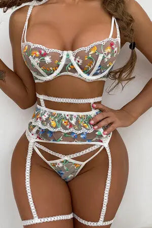 Flowering Delight Bra, G-String, Garter Set Velvet Kitten