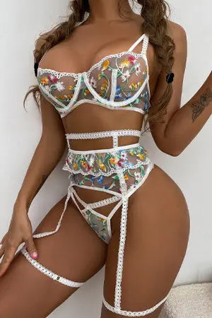 Flowering Delight Bra, G-String, Garter Set Velvet Kitten