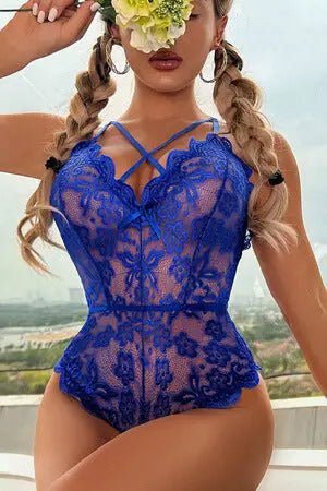 Floral Blue Lace Teddy Velvet Kitten