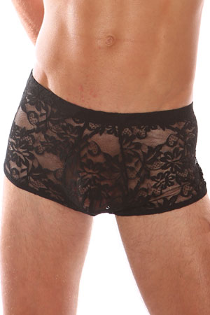 Men&#39;s Stretch Black Lace Mini Briefs