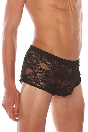 Men's Stretch Black Lace Mini Briefs Velvet Kitten