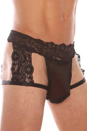 Men's Black Lace G-String Garter Short Velvet Kitten