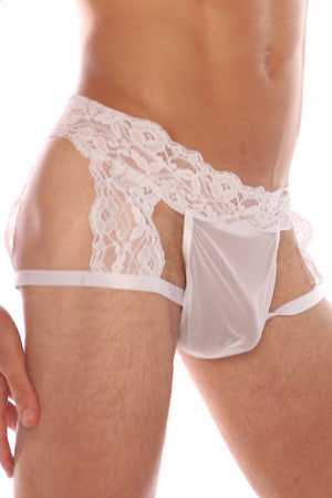 Men's White Lace G-String Garter Short
