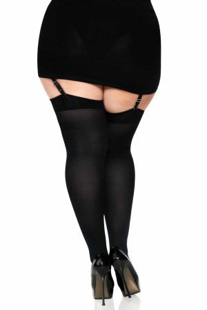 Plus Black Opaque Diva Thigh High with Bow