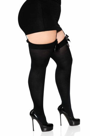 Plus Black Opaque Diva Thigh High with Bow