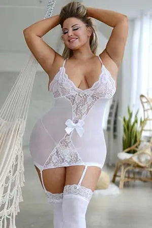 Plus White Delicate Lace Secrets Fishnet Chemise Yelete