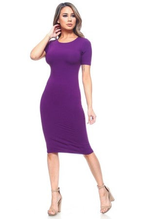 Short Sleeve Crew Neck Midi Bodycon Dress