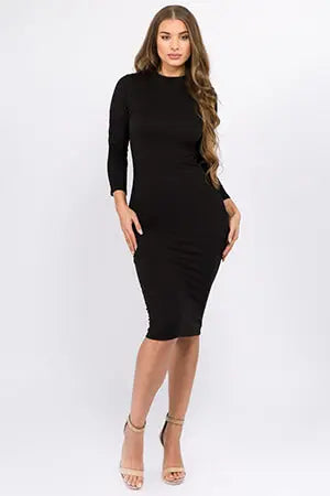Black Mock Neck Midi Bodycon Dress Yelete