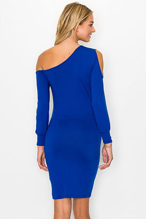 Royal Blue Half Heart Asymmetric Long Sleeve Midi Dress