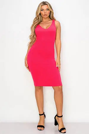 Hot Pink Siren Seduction V-Neck Dress Yelete
