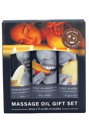 Earthly Body Edible Massage Oil Gift Set - 2oz Banana, Mango & Pineapple