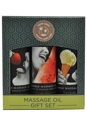 Earthly Body Edible Massage Oil Gift Set - 2 oz Watermelon, Strawberry &amp; Vanilla Eldorado