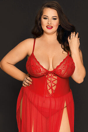 Queen Red Hot Vinyl and Lace Nightgown