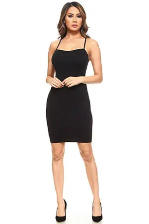 Black Seamless Cami Slip Dress Yelete