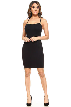 Black Seamless Cami Slip Dress