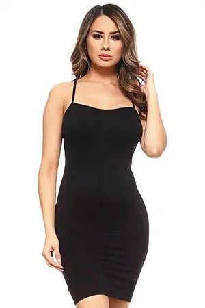 Black Seamless Cami Slip Dress Yelete