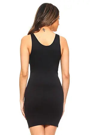 Black Seamless Long Tank Slip Dress Yelete