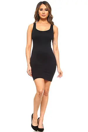 Black Seamless Long Tank Slip Dress Yelete