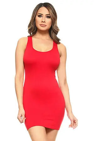 Red Seamless Long Tank Slip Dress Yelete