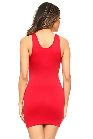 Red Seamless Long Tank Slip Dress Yelete