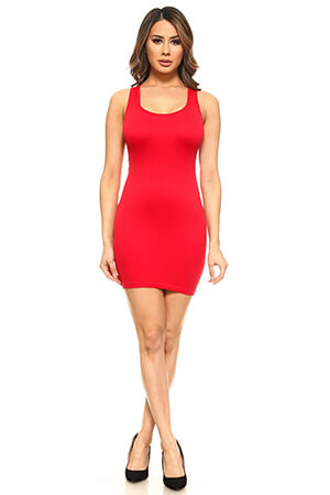 Red Seamless Long Tank Slip Dress