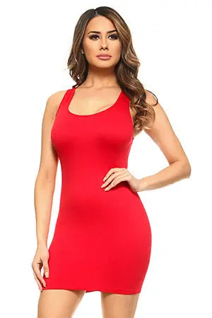 Red Seamless Long Tank Slip Dress Yelete