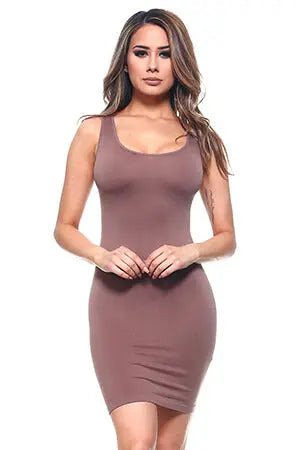 Taupe Seamless Long Tank Slip Dress Yelete