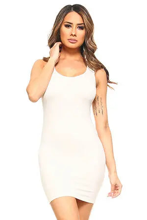 White Seamless Long Tank Slip Dress Yelete