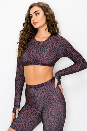 Purple Diva Leopard Long Sleeve Cropped Top