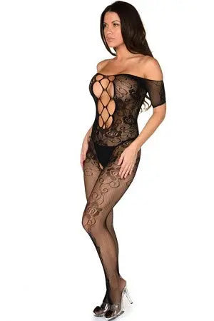 Off The Shoulder Fishnet Bodystocking Velvet Kitten