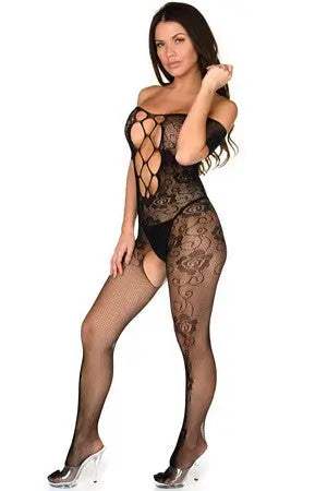 Off The Shoulder Fishnet Bodystocking Velvet Kitten
