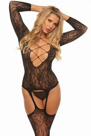 Fancy Floral Garter Bodystocking Velvet Kitten