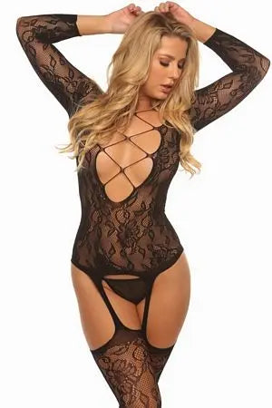 Fancy Floral Garter Bodystocking Velvet Kitten