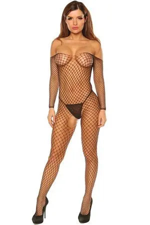 Off The Shoulder Net Bodystocking Velvet Kitten
