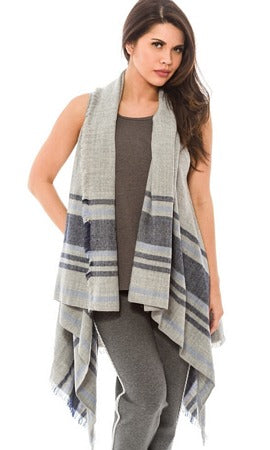 Grey Blue Striped Vest Wrap